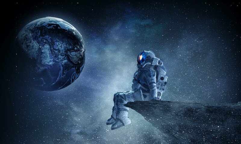 Astronaut on Moon Surface — Blue, Dramatic, Night, Digital Art