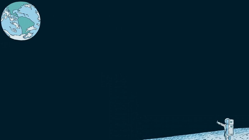 Astronaut on Moon Surface — Blue, Serene, Night, Illustration