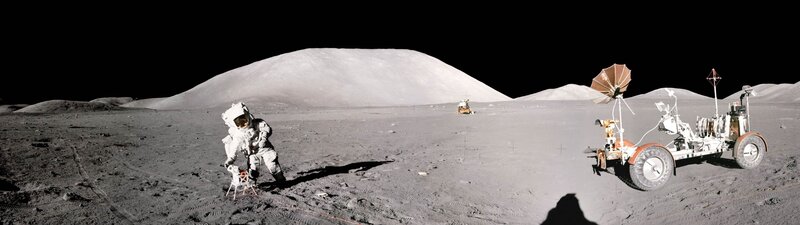 Astronaut on Moon Surface — Gray, Desolate, Photograph, Lunar Rover, Moon Dust