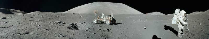 Astronaut on Moon Surface — Gray, Desolate, Photograph, Lunar Rover, Space Suit