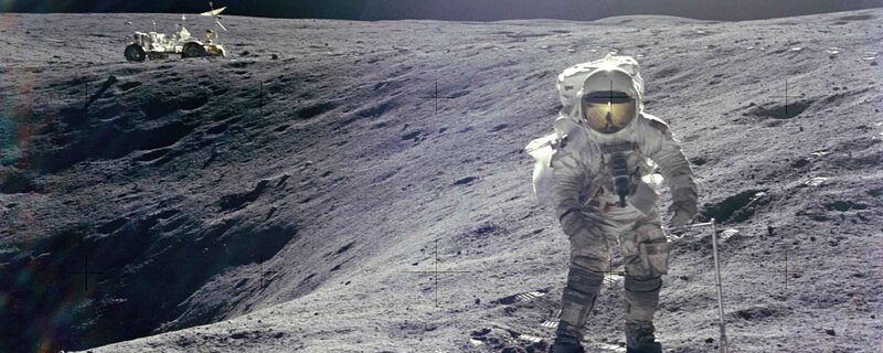 Astronaut on Moon Surface — Gray, Desolate, Photograph, Moon Rover