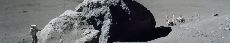 Astronaut on Moon Surface — Gray, Desolate, Photograph, Rocks, Lunar Rover