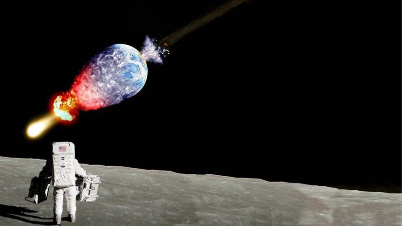 Astronaut on Moon Surface — Gray, Dramatic, Night, Digital Art, Earth