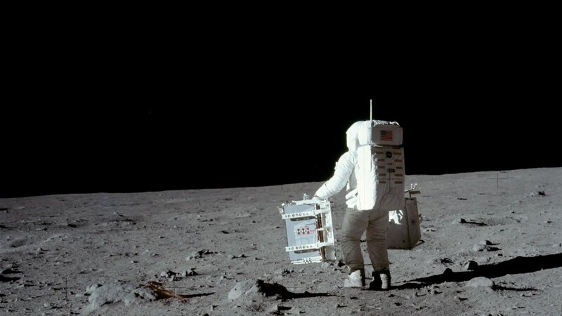 Astronaut on Moon Surface — Gray, Dramatic, Night, Photograph, Moon Surface