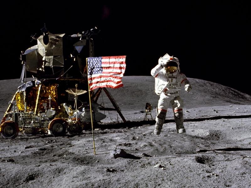 Astronaut on Moon Surface — Gray, Dramatic, Night, Photograph