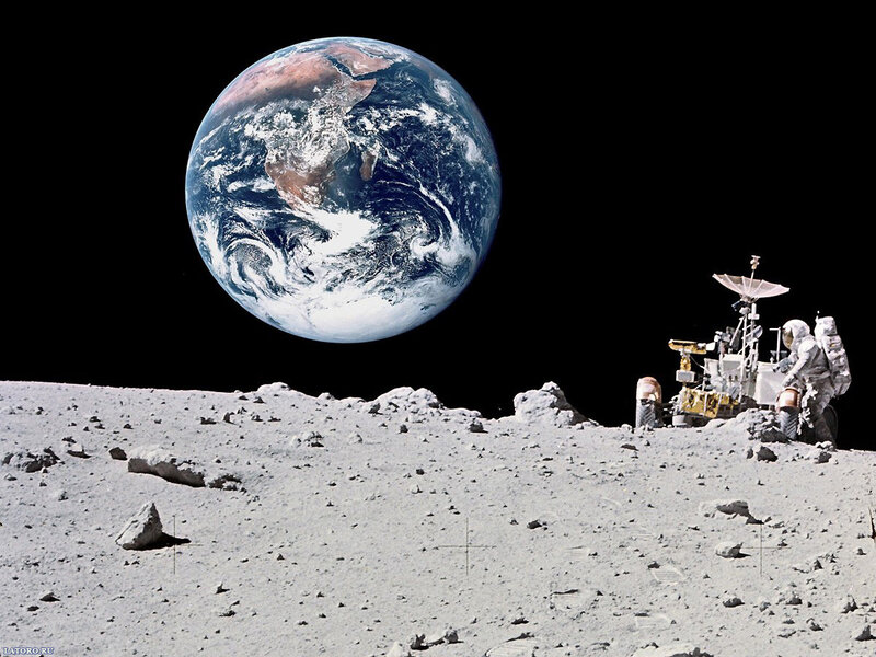 Astronaut on Moon Surface — Gray, Dramatic, Photograph, Earth