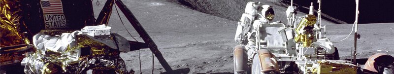 Astronaut on Moon Surface — Gray, Dramatic, Photograph, Space Suit, Lunar Rover
