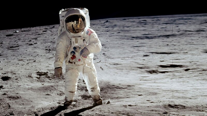 Astronaut on Moon Surface — Gray, Dramatic, Photograph, Space Suit