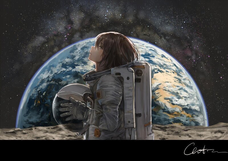 Astronaut on Moon Surface — Gray, Serene, Night