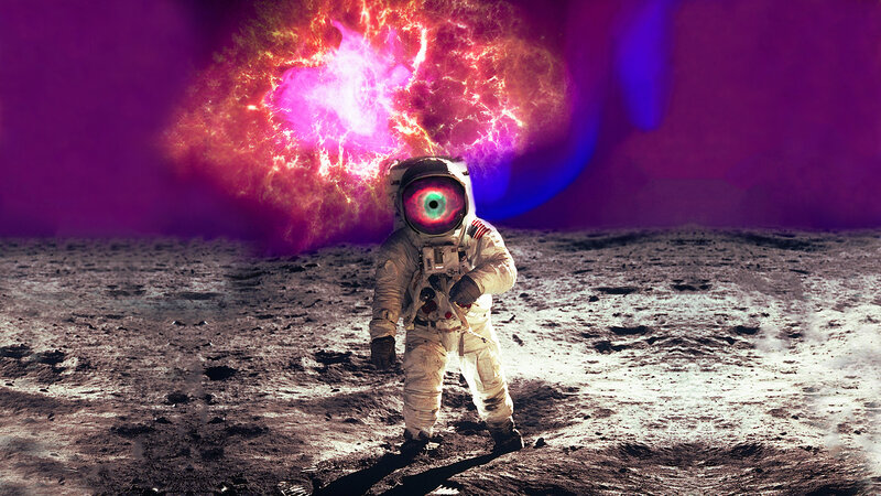 Astronaut on Moon Surface — Purple, Dramatic, Digital Art