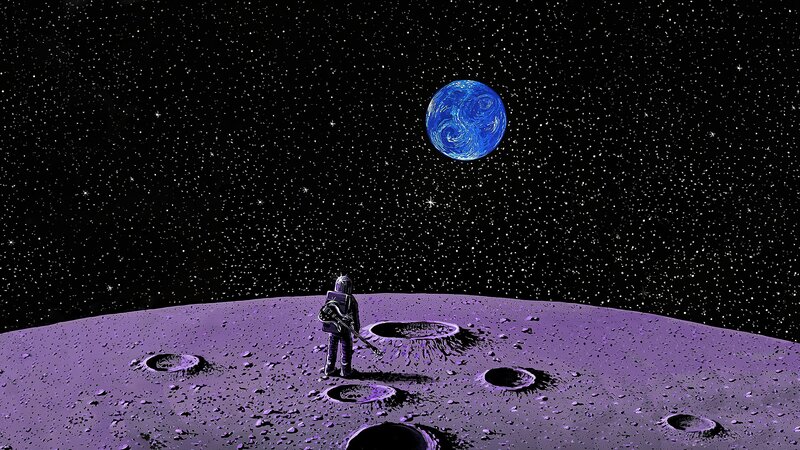 Astronaut on Moon Surface — Purple, Serene