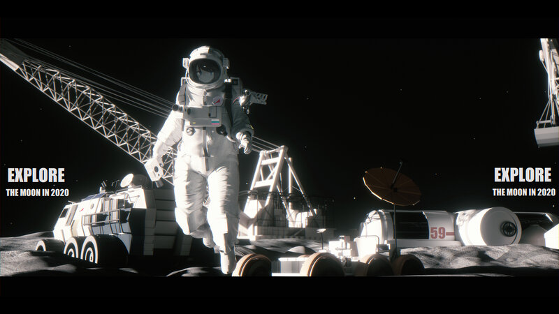 Astronaut on Moon Surface — White, Dramatic, Night, 3d Render