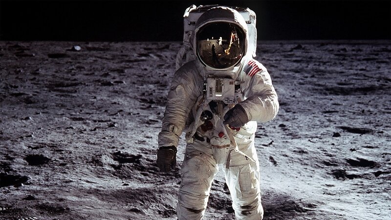 Astronaut on Moon Surface — White, Dramatic, Night, Photograph, Moon Surface, Space Suit