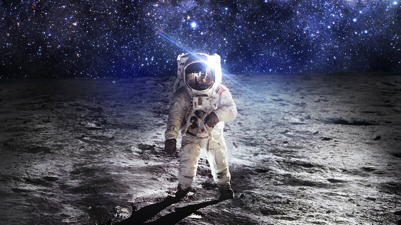 Astronaut on Moon Surface — White, Dramatic, Night, Photograph, Space Suit