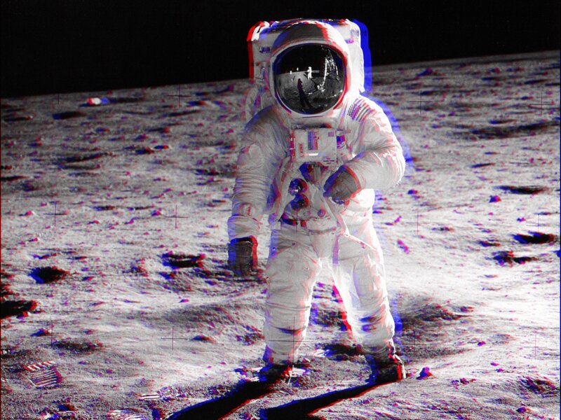 Astronaut on Moon Surface — White, Dramatic, Photograph, Space Suit, Craters