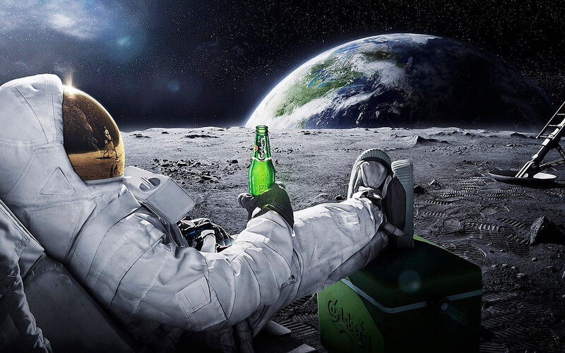 Astronaut on Moon — White, Dramatic, Digital Art