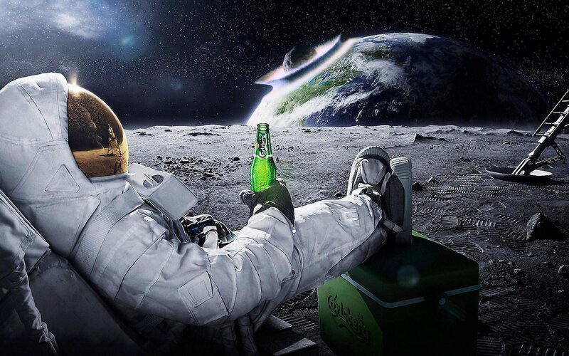 Astronaut on Moon — White, Dramatic, Night, Digital Art, Earth