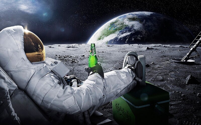 Astronaut on Moon — White, Dramatic, Night, Digital Art