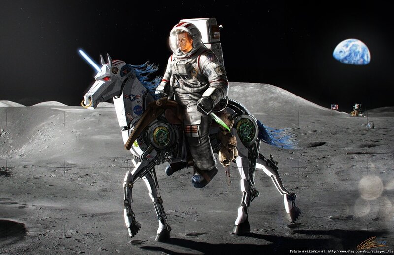 Astronaut on Robotic Horse — Gray