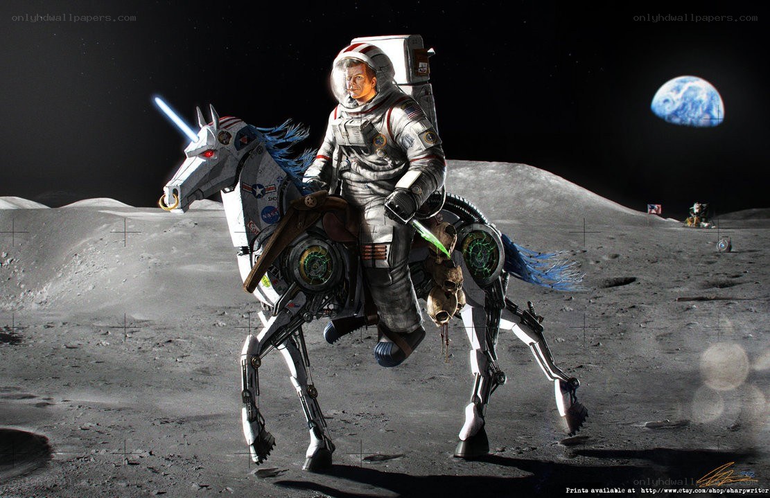 astronaut on robotic unicorn