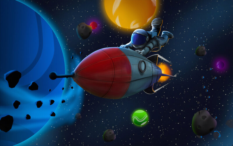 Astronaut on Rocket — Blue