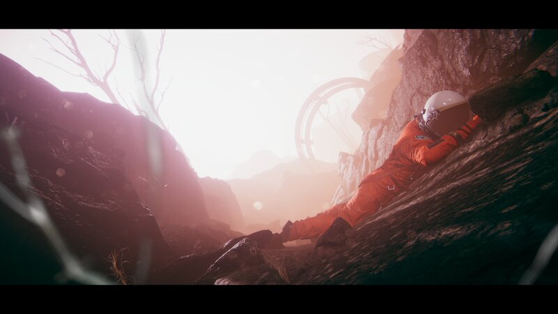 Astronaut on Rocky Slope