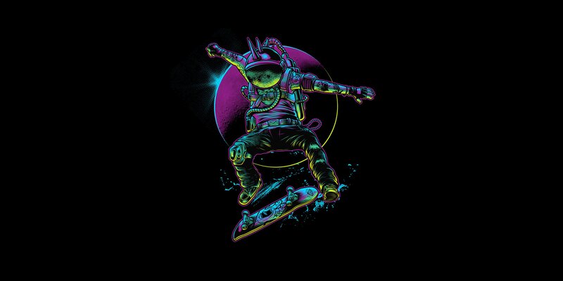 Astronaut on Skateboard — Black