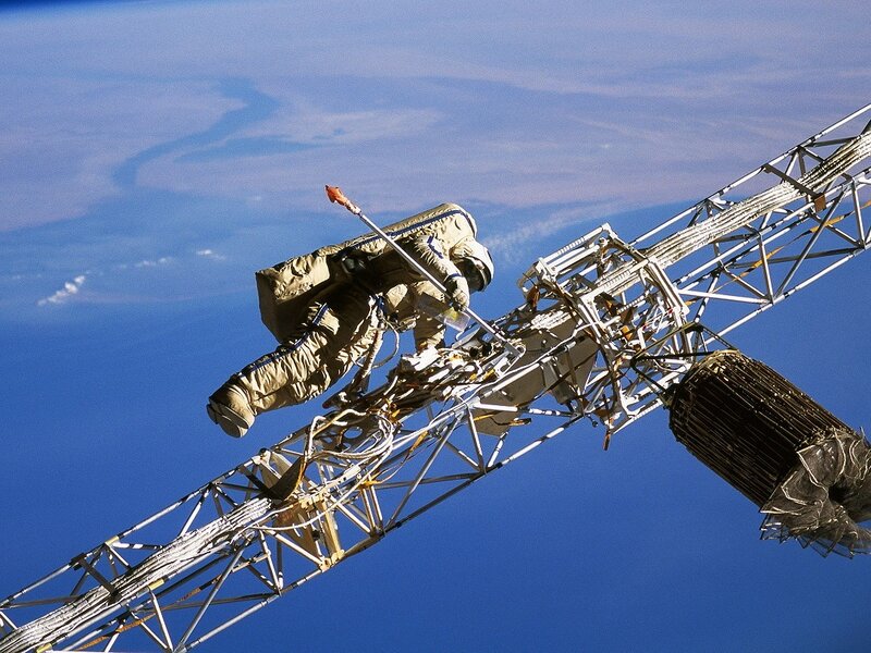 Astronaut on Spacewalk — Blue, Dramatic, Photograph, Space Station