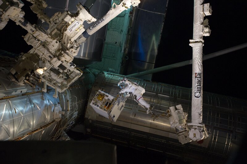 Astronaut on Spacewalk — White, Dramatic, Night, Photograph, Space Station