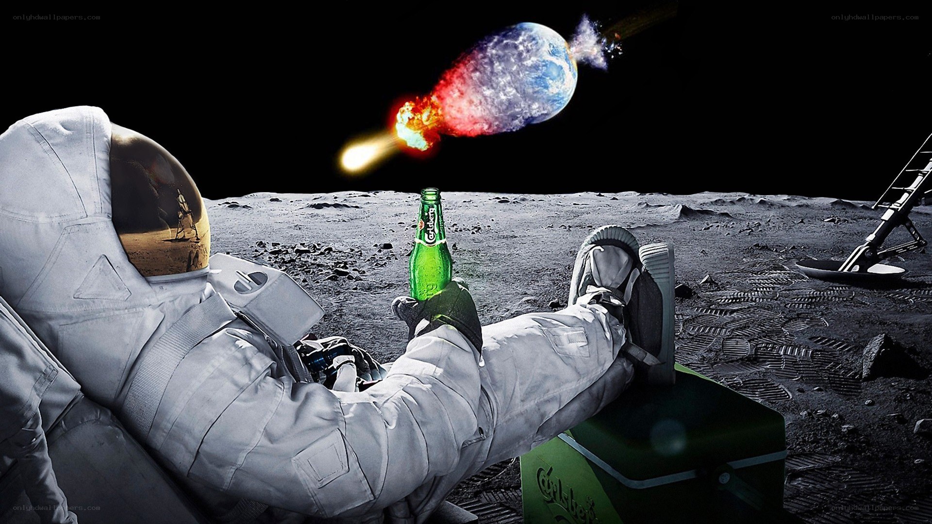 Astronaut on the Moon with beer