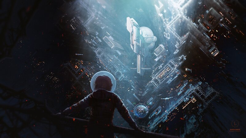Astronaut Overlooking City
