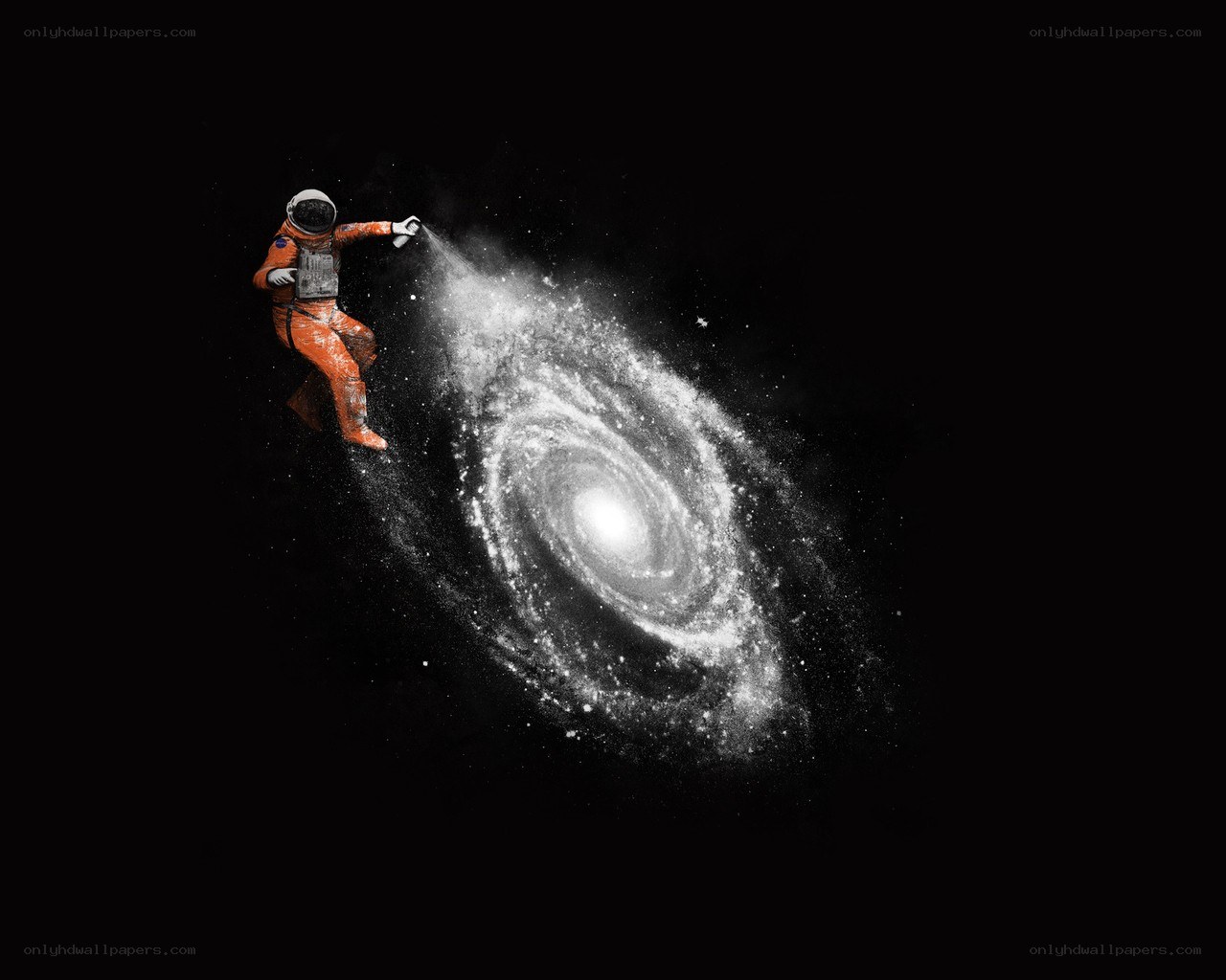 Astronaut painting a galaxy