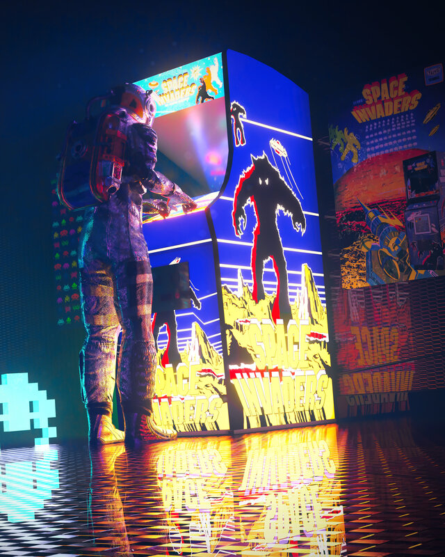 Astronaut Playing Arcade Game