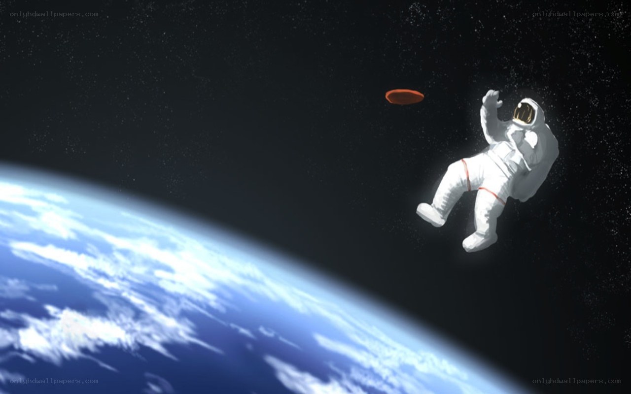 Astronaut playing frisbee in space