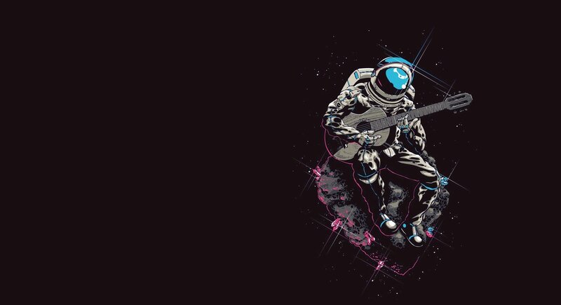 Astronaut Playing Guitar — Black, Cosmic, Night