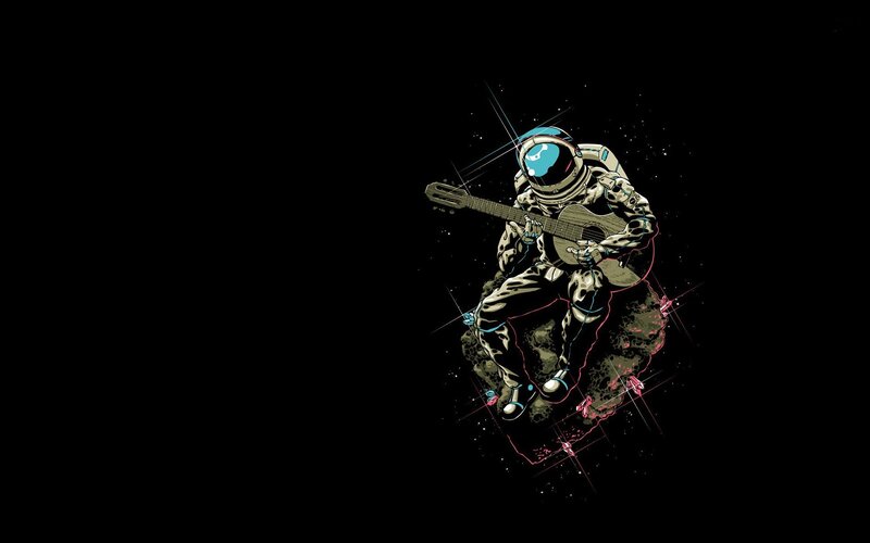 Astronaut Playing Guitar — Black, Dramatic