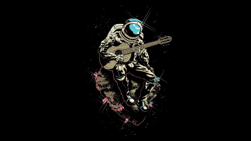 Astronaut Playing Guitar — Black