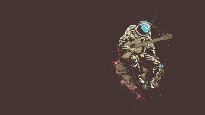 Astronaut Playing Guitar — Brown, Calm, Night, Digital Art, Space Suit