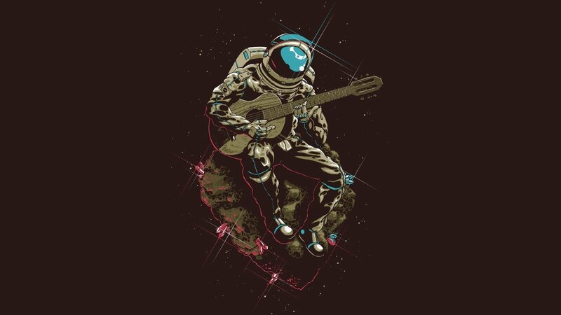 Astronaut Playing Guitar — Brown, Calm, Night