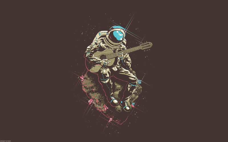 astronaut playing guitar in space