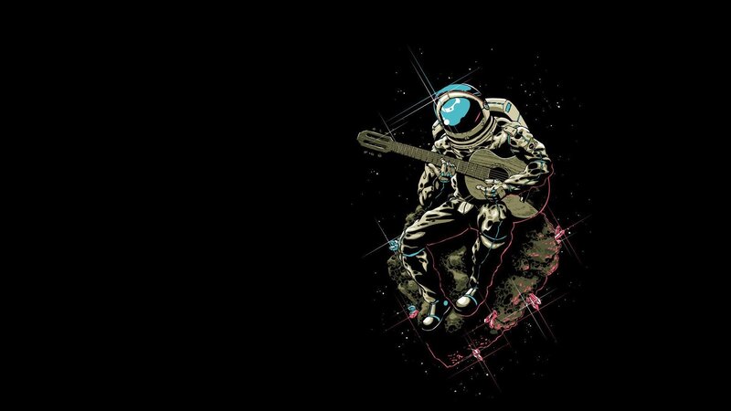 astronaut playing guitar in space