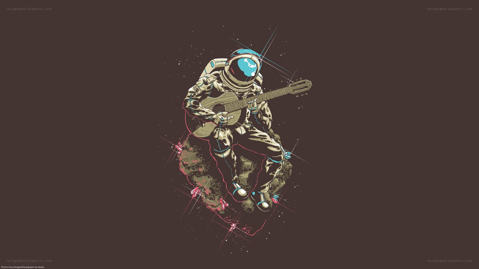 astronaut playing guitar in space