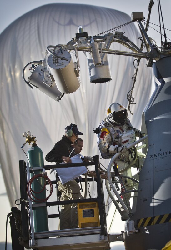 Astronaut preparing for high-altitude jump
