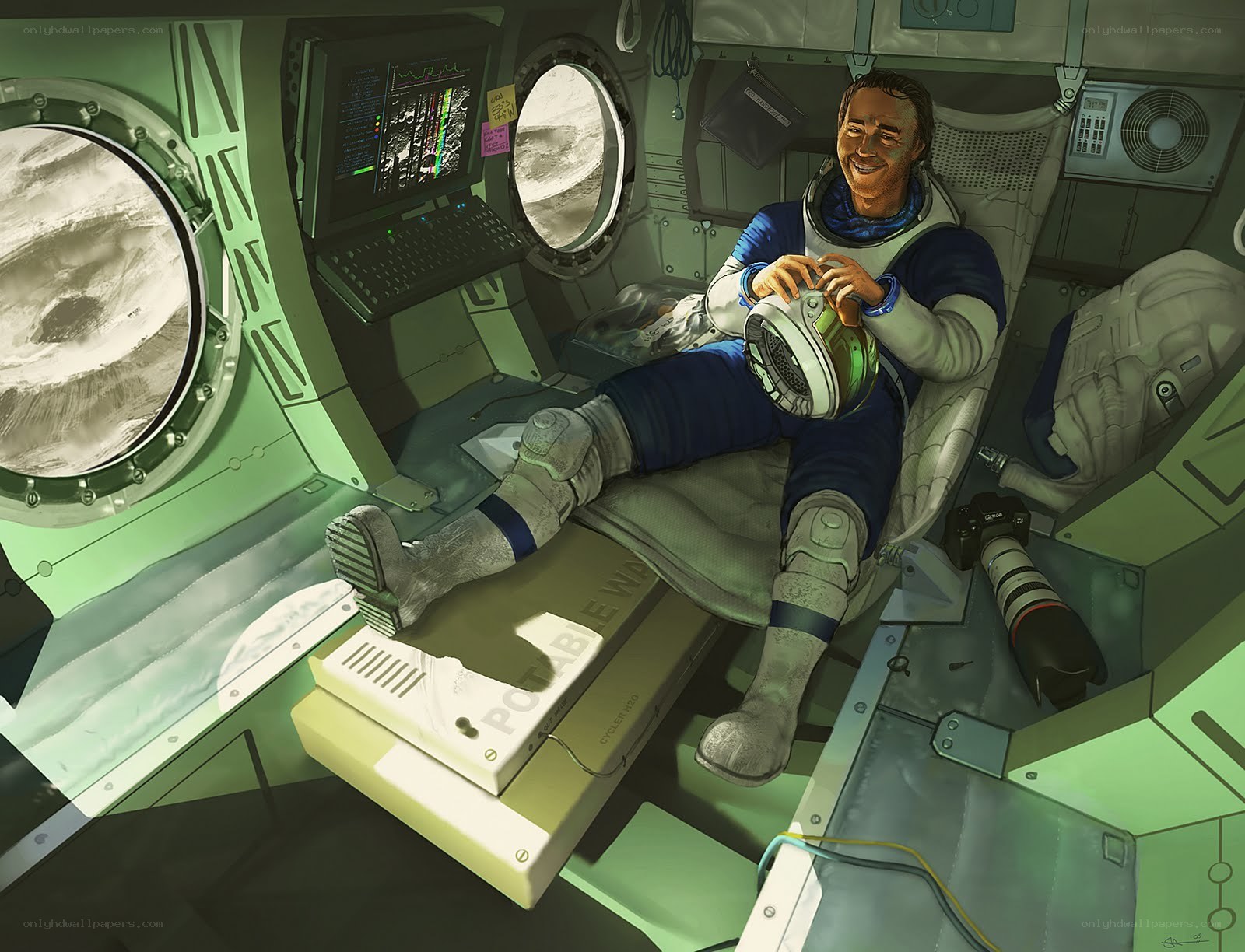 Astronaut resting in spacecraft