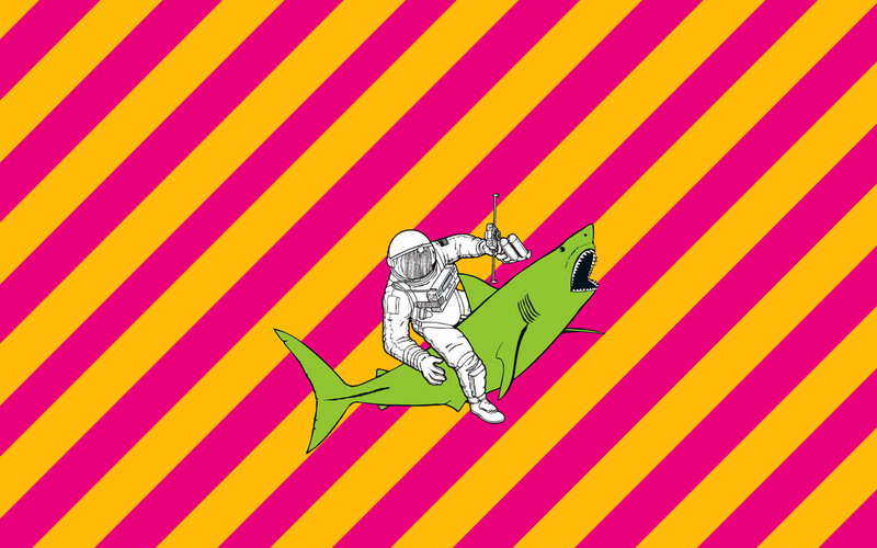 astronaut riding shark