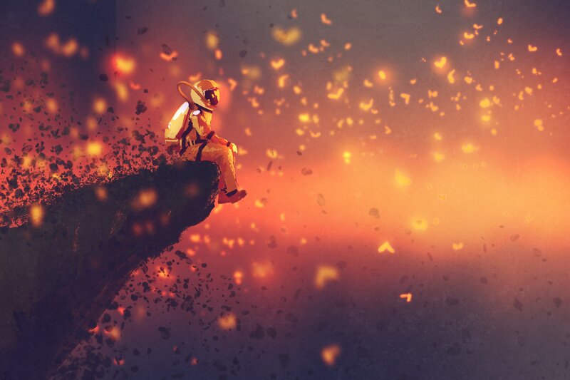 Astronaut Sitting on Cliff