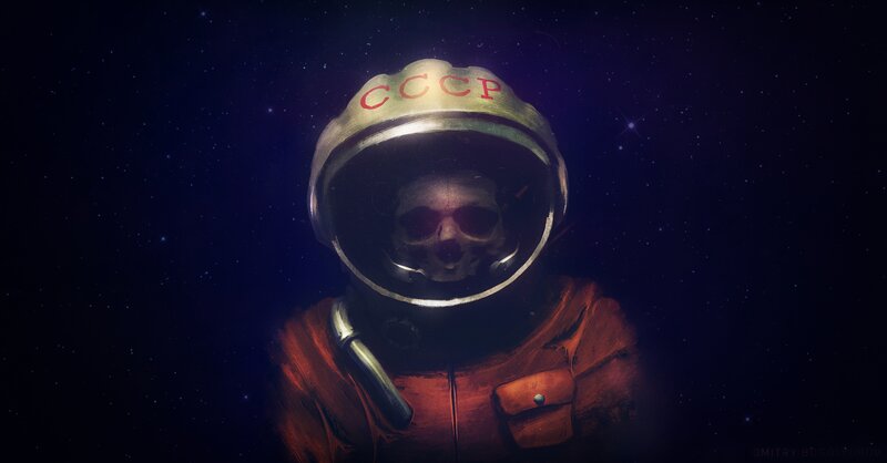 Astronaut Skull in Space — Black