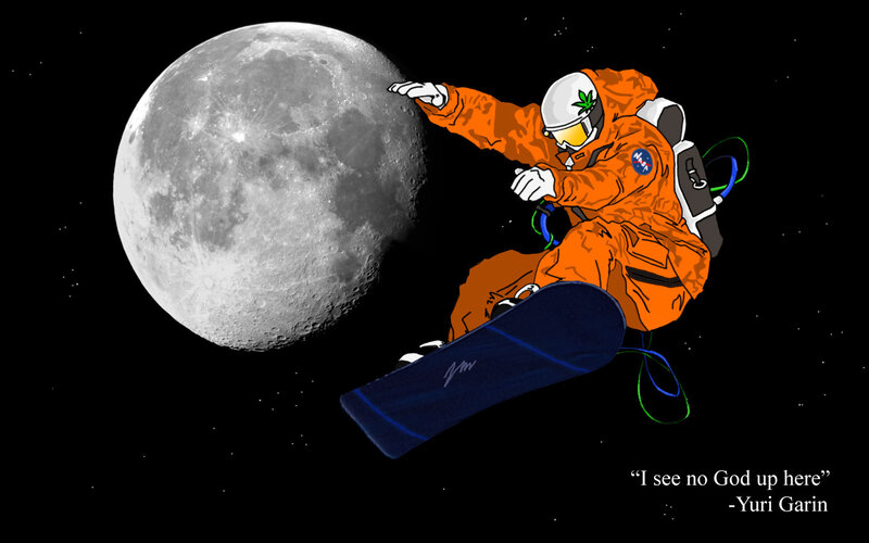 astronaut snowboarding in space