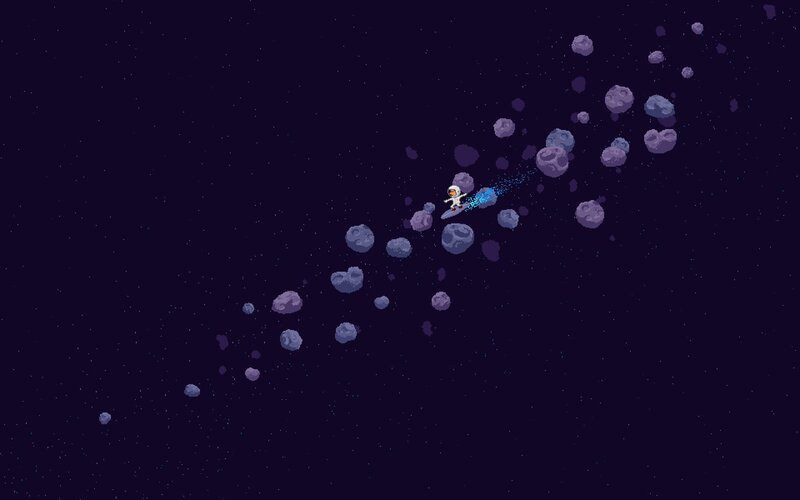 astronaut surfing asteroids