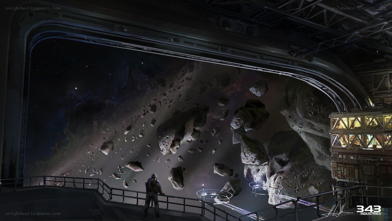 Astronaut views asteroid field